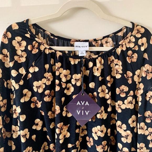 NEW Ava & Viv ✨ Golden Floral Long Sleeve Top Size 1X - Picture 10 of 10